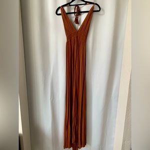 Brown Halter Open Back Maxi Dress